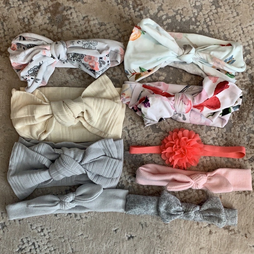 9 Newborn / 0-6 month Headwraps and Bows including 2 Kate Quinn, Target & others